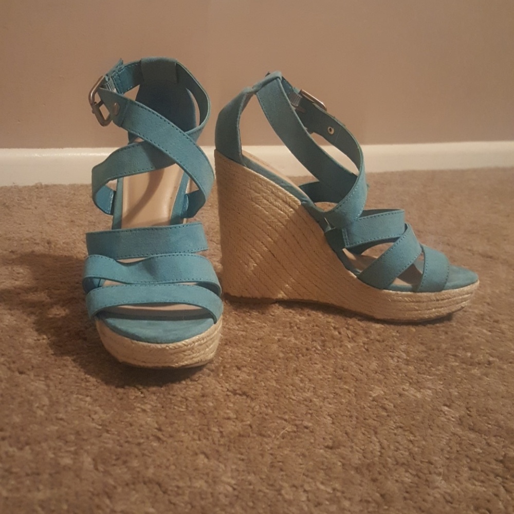 Blue suede wedges